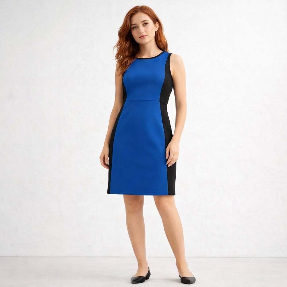 LOFT Colorblock Sleeveless Sheath Dress Size 8 Blue Black